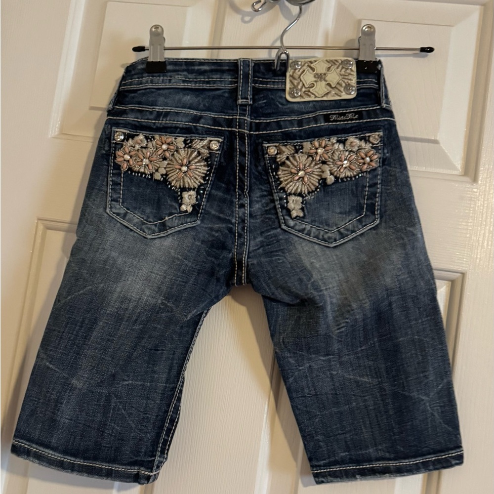 Miss Me Kids Denim Shorts with Floral Embroidery